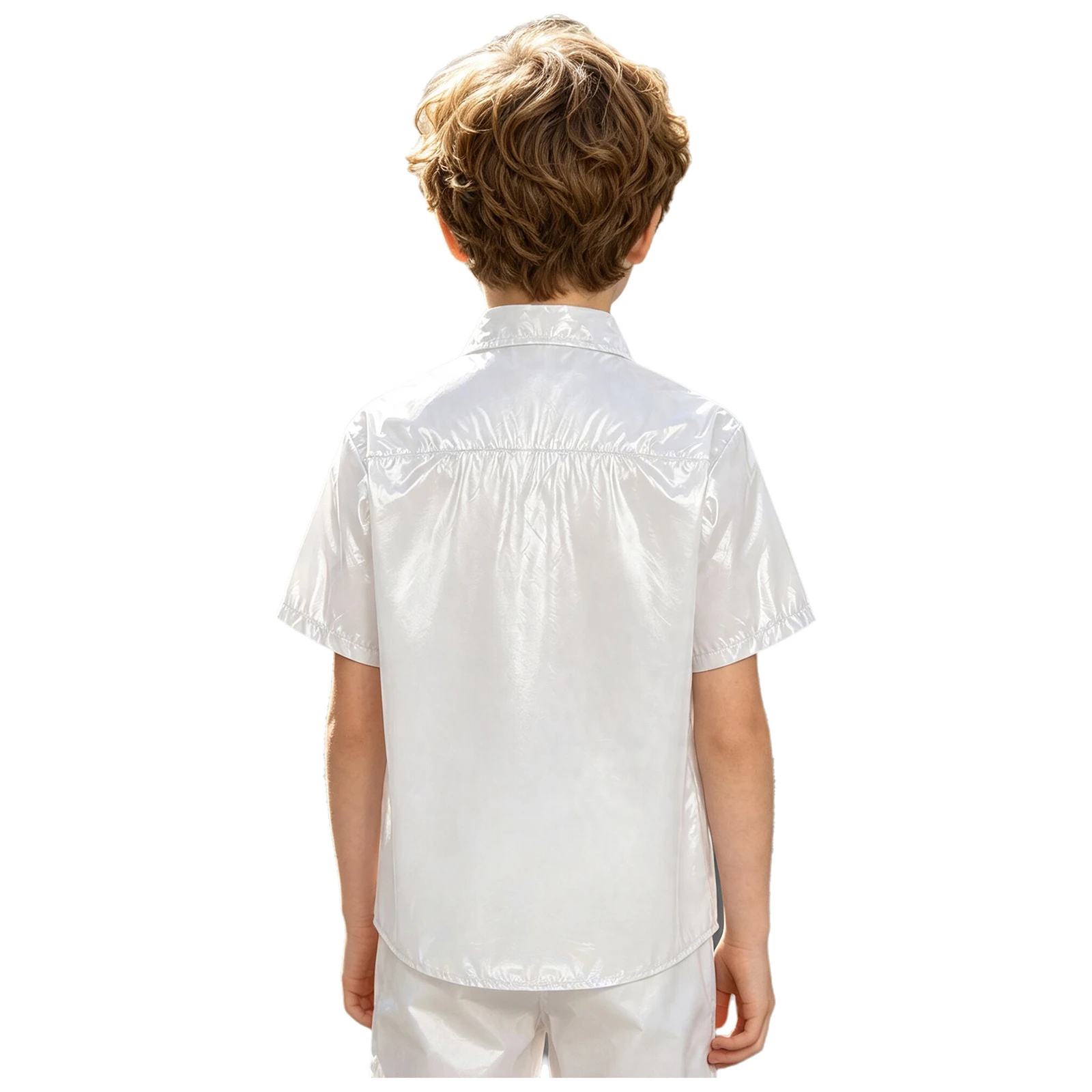 Kids Boys Girls Glossy Waterproof Shirt Short Sleeve Press Button Shirts Top Children Casual Daily Life Special Needs Clothing