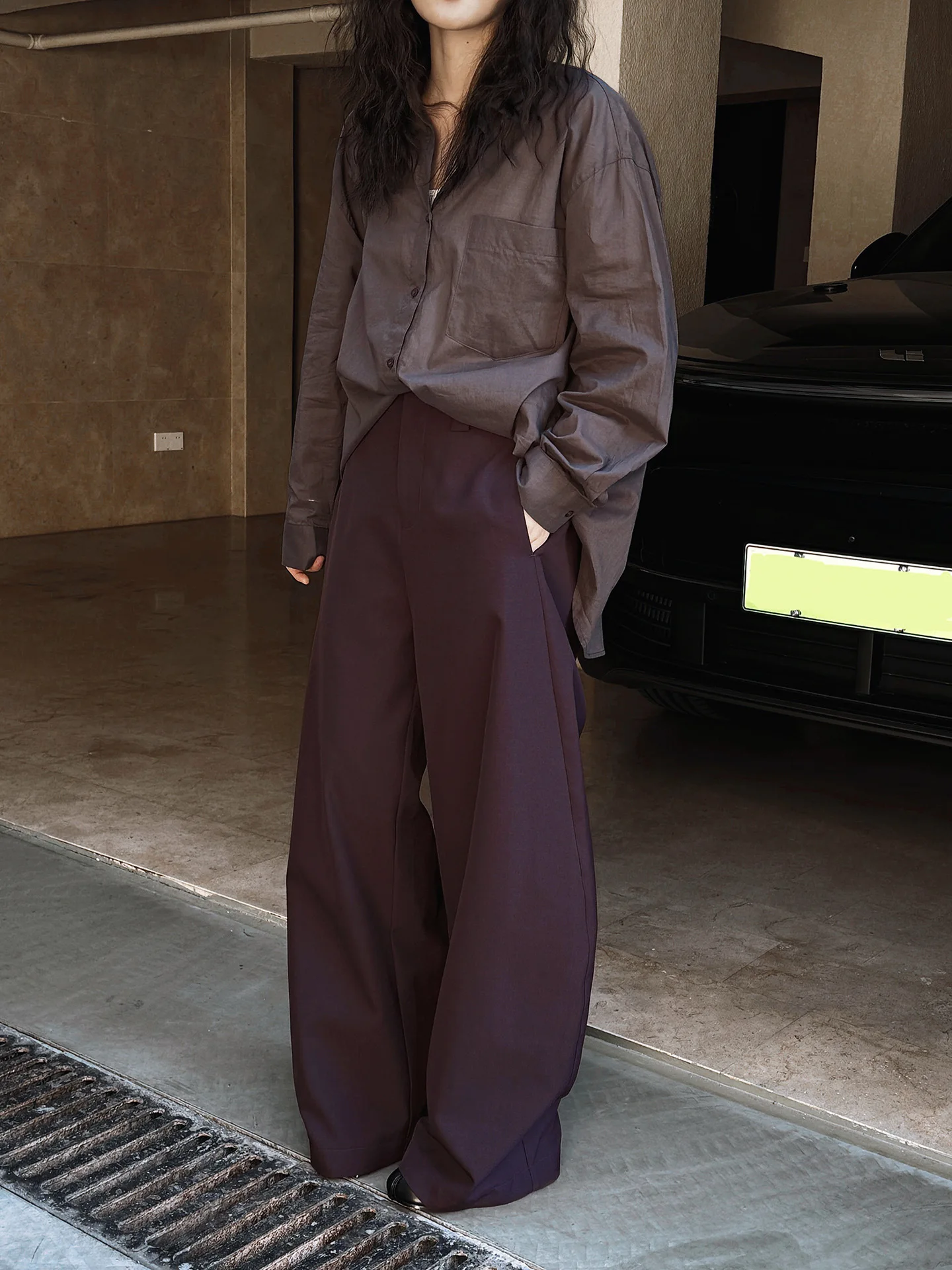 Old Money Style Scimitar Silhouette Pant Loose Fit High Waist Slimming Commuter Trousers For Women