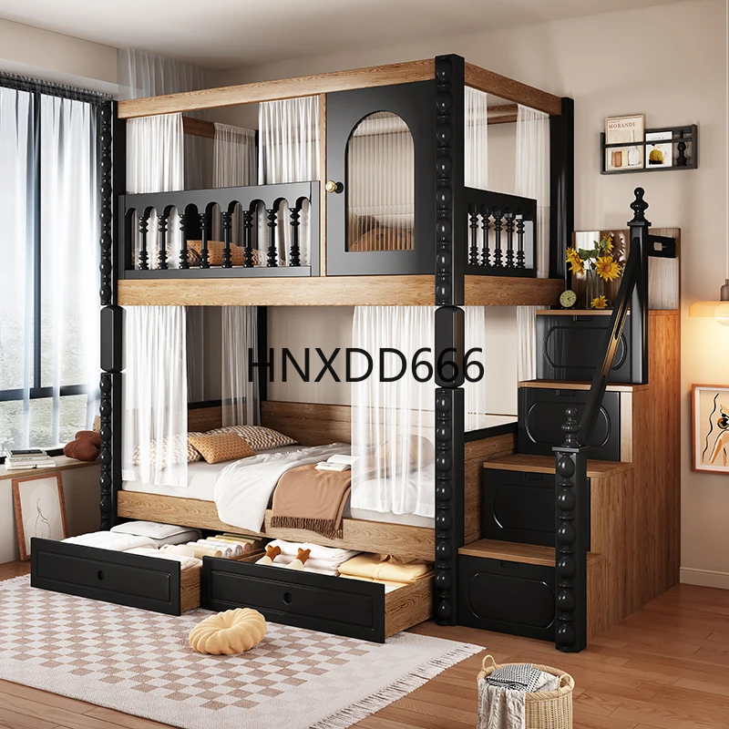 الأطفال يخرجون وخارج السرير طبقة مزدوجة من الخشب الصلب بالكامل جريء وسميك بطابقين عالية ومنخفضة