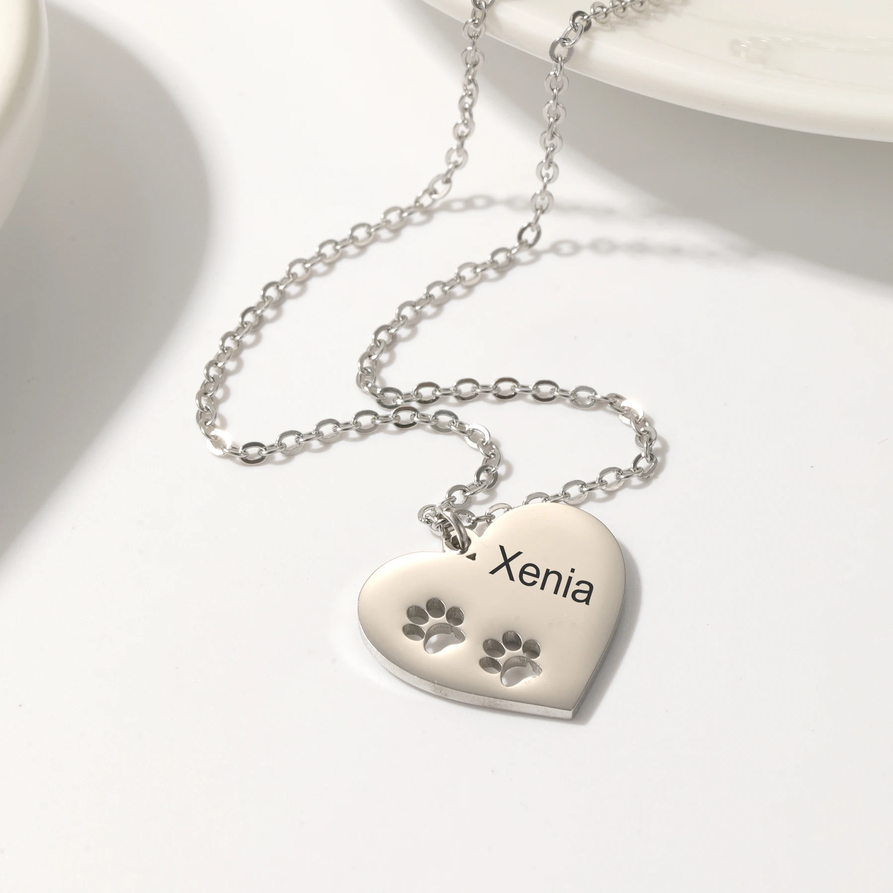 Custom Name Dog Paw Necklace Paw Print Necklace Heart Paw Necklace Personalized Paw Engrave Name Dog Lover Christmas Jewelry