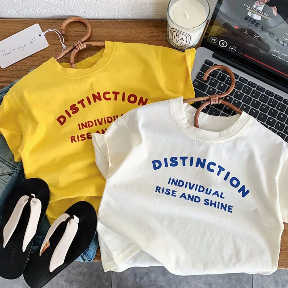1-10Yrs Kids Boys Pure Cotton Tees UNITIM Summer Children Boys Letter Printed Short Sleeves Thin Casual Infant Baby Boys T-shirt