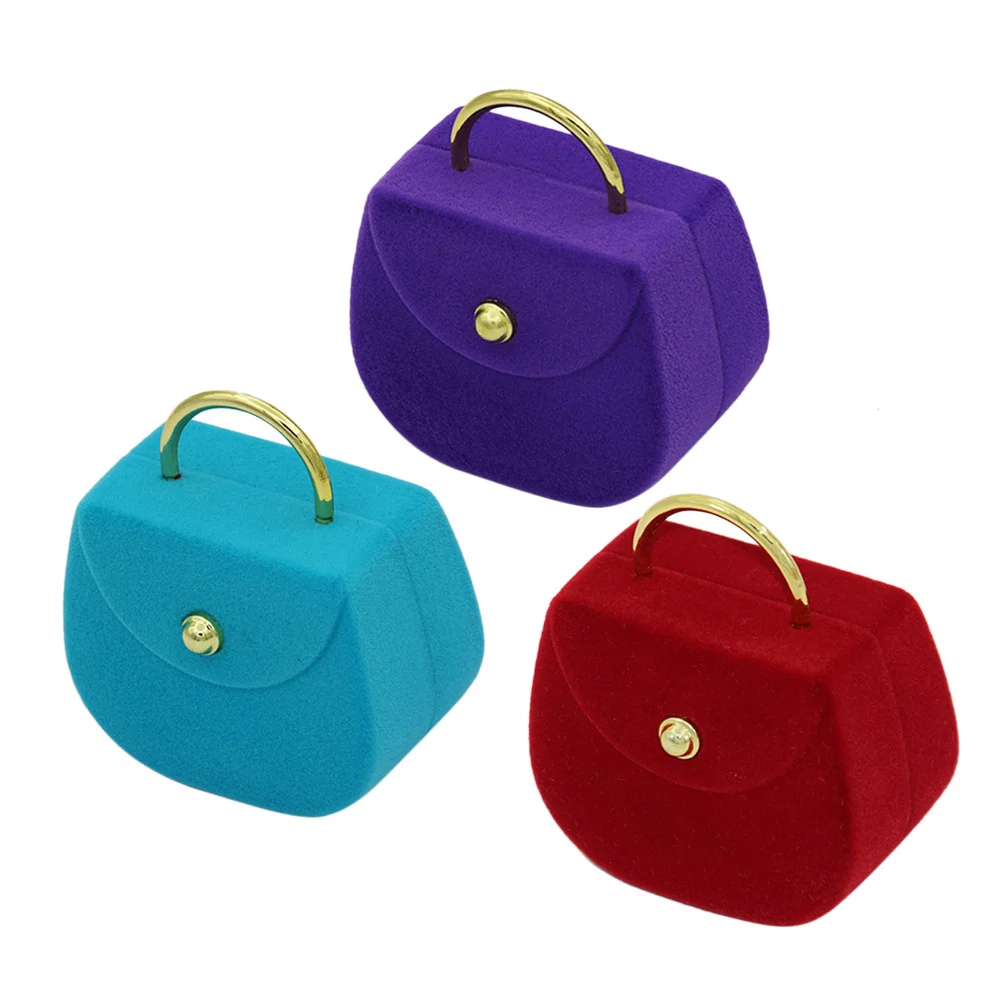 3Pcs Jewelry Storage Case Handbag Shape Flocking Jewelry Organizer for Women Necklace Bracelet Ring Display Box