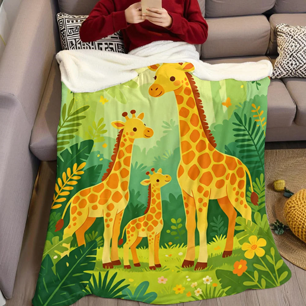 Cute Giraffe Safari Flannel Blanket Warm Soft Halloween Christmas All-Season Couch Decorative Cozy Warm Gift