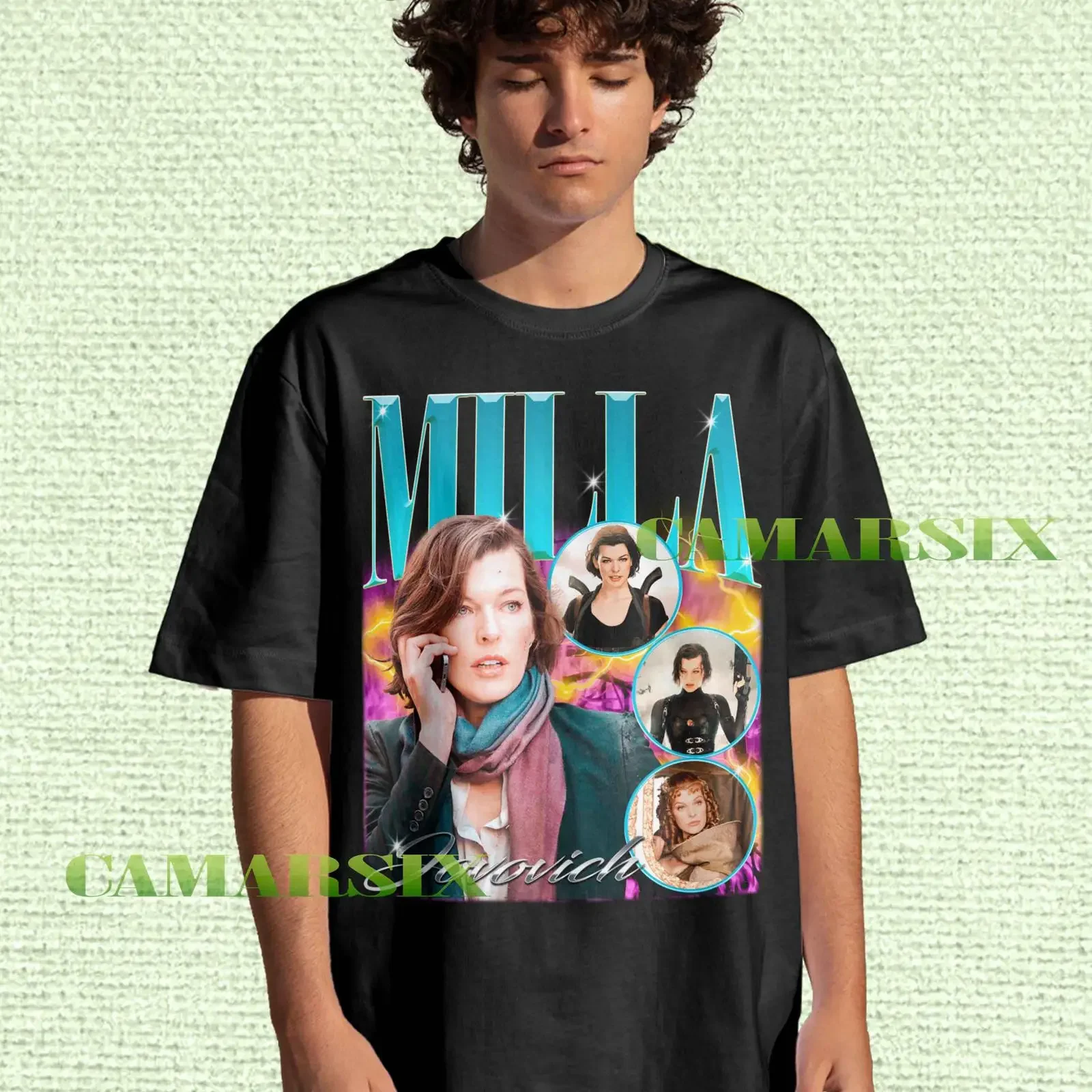 Vintage Milla Jovovich Homage T shirt 90s Retro Style Fan Movie Actress Casual Merch  vintage Washed Stretched graphic Soft