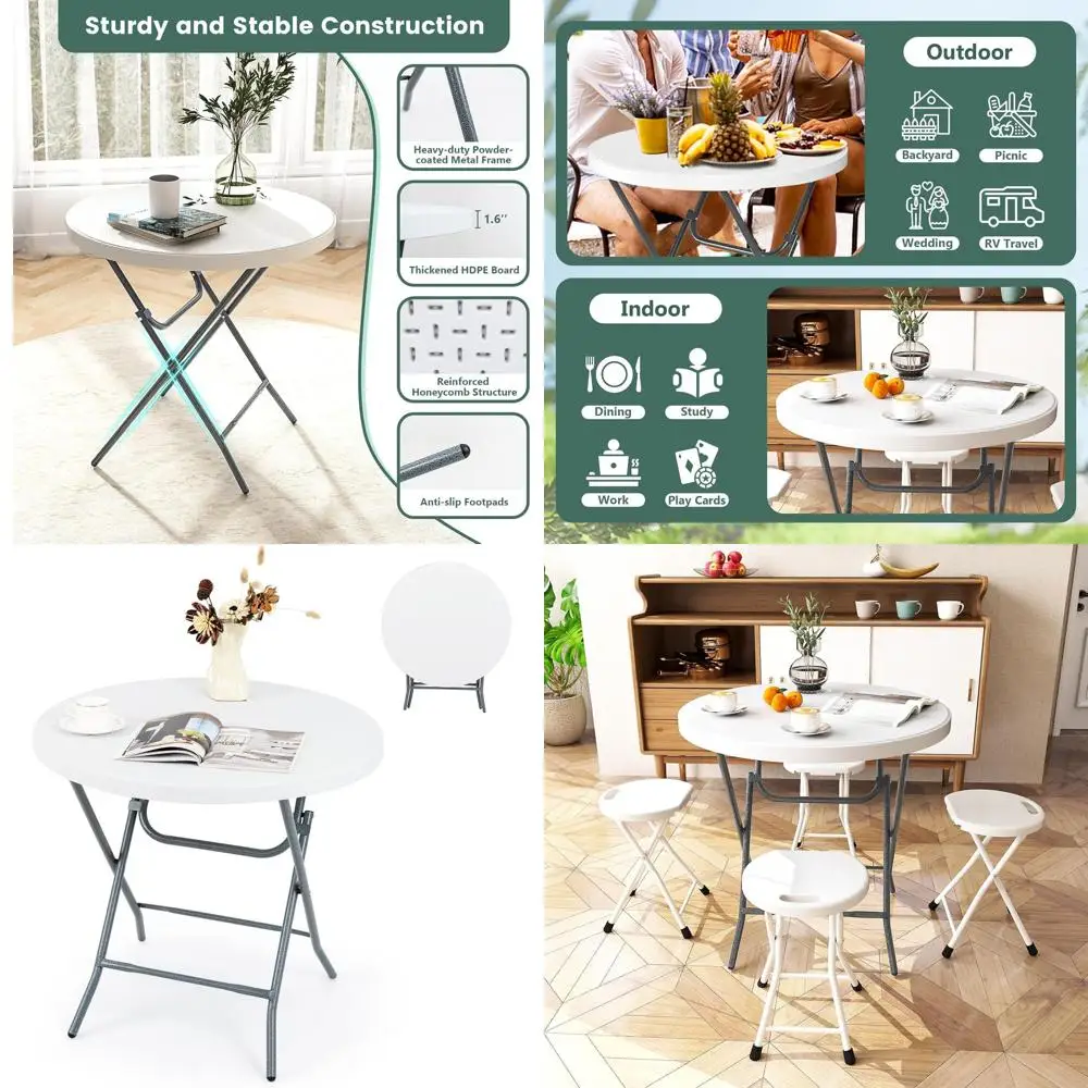 

Портативный круглый стол для пикника на 32 персоны с прочной столешницей из HDPE, металлическим каркасом, идеально подходит для обедов на открытом воздухе, кемпинга и вечеринок - не требует сборки