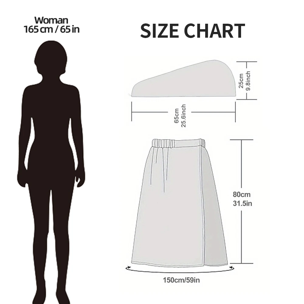 Adjustable Bath Skirt & Hair Towel Wrap Set for Women, Super Absorbent Quick Dry Wearable Towel Dress for Bathroom Spa Beach