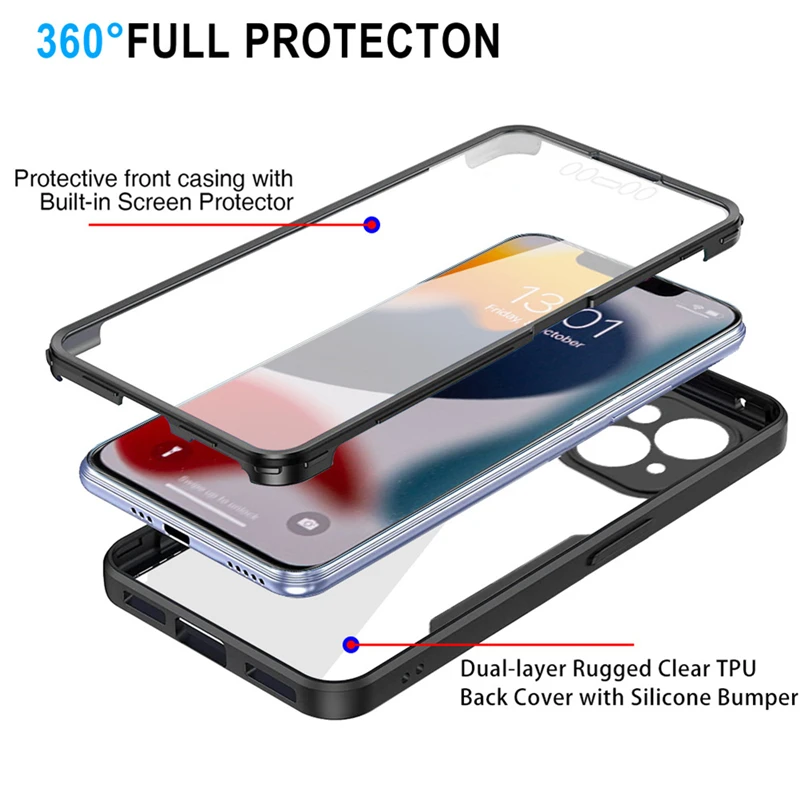 Funda completa de silicona para iPhone, Protector de pantalla a prueba de golpes, para modelos 16 Pro Max, 15, 13, 11, 12, 14 Pro Max, X, XS, SE, 7, 8 Plus, 360