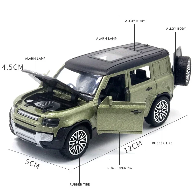 1:36 Land Rover Defender SUV pressofuso in lega di metallo modello di auto di lusso tirare indietro giocattoli per auto con regalo di raccolta