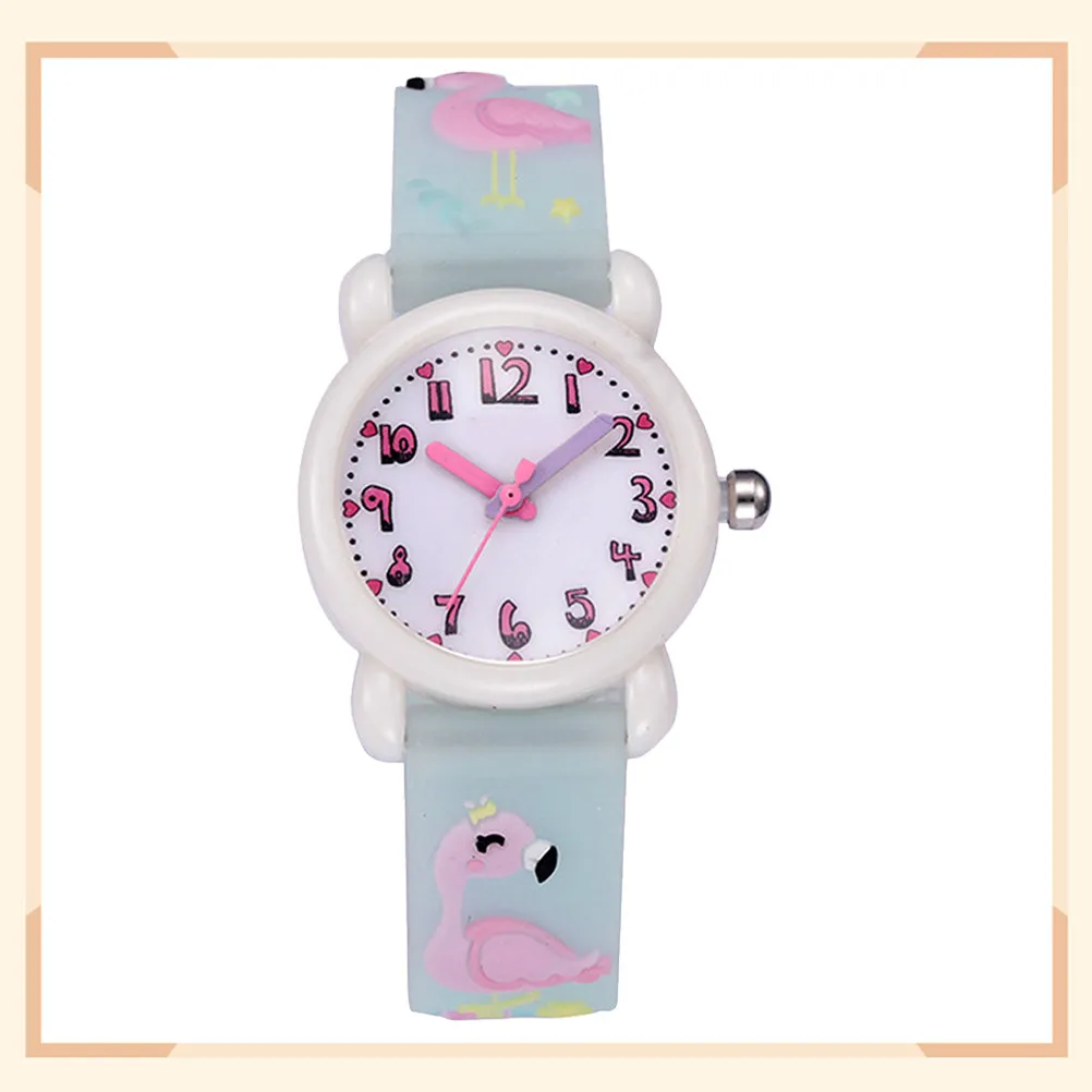 1Pcs Watch Flamingo Pattern Creative Cartoon Waterproof Wristwatch Light Blue Adorable Gift for