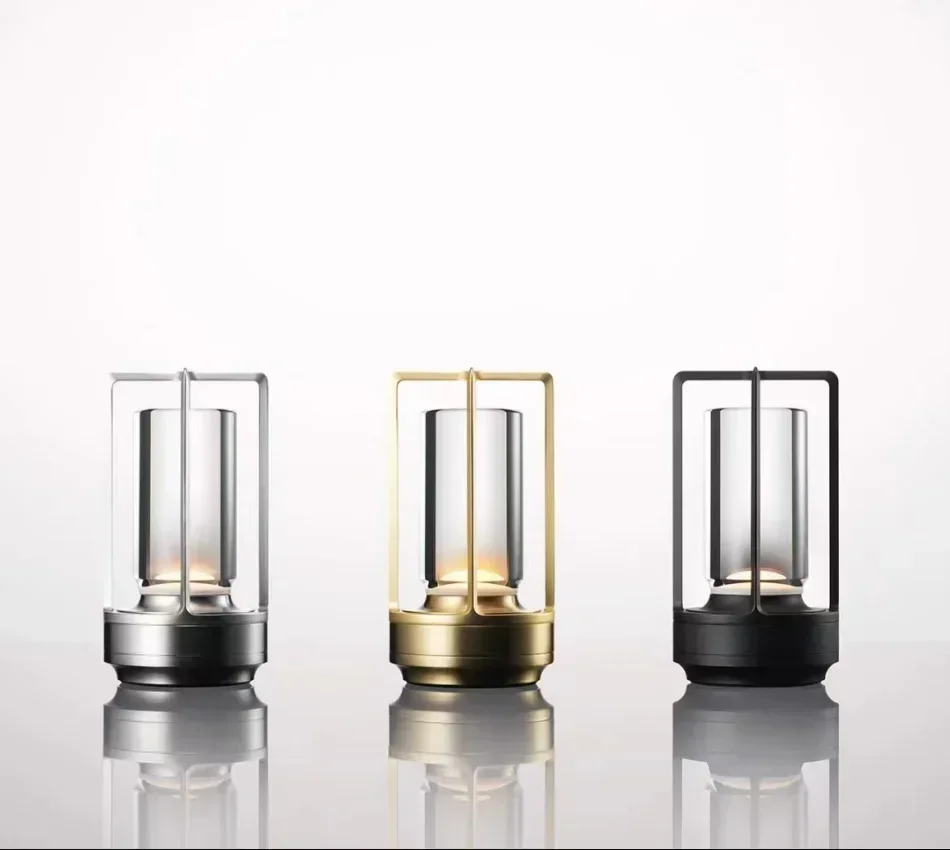 

Modern Luxury Customized Dimmable Touch Sensor Aluminum Camping Cordless Atmosphere Small LED Battery rechargeable Table Lamps