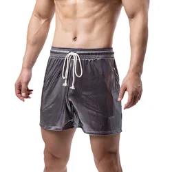 2XL Men Loose Shiny Shorts Pants Drawstring Waist Casual Pocket Sweatpants Breathable Gym Workout Shorts Pantalones Streetwear