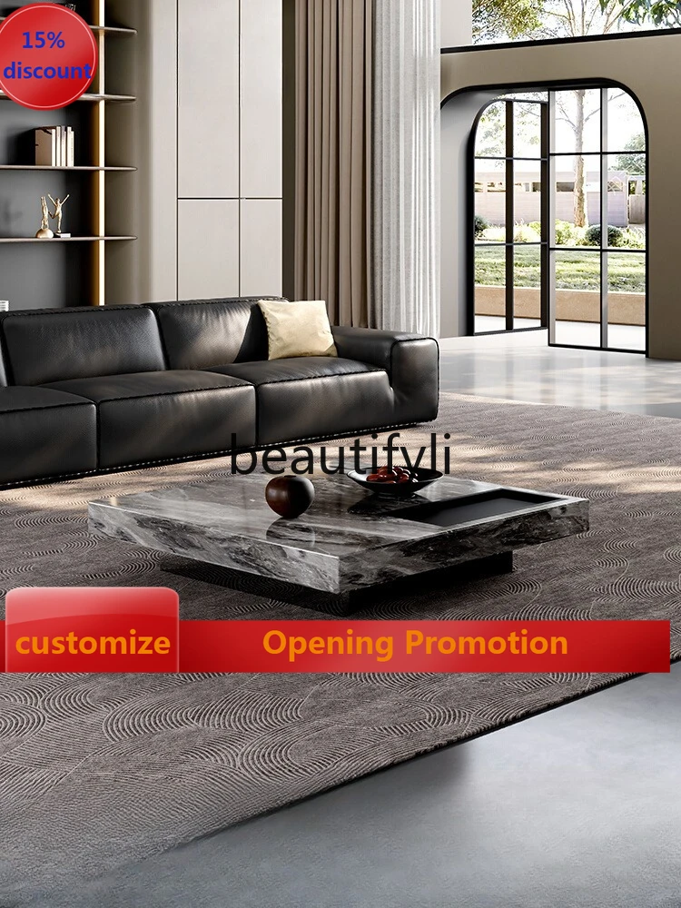 

Furniture Light luxury high-end stainless steel household living room Italian minimalist square rock slab coffee table G1218