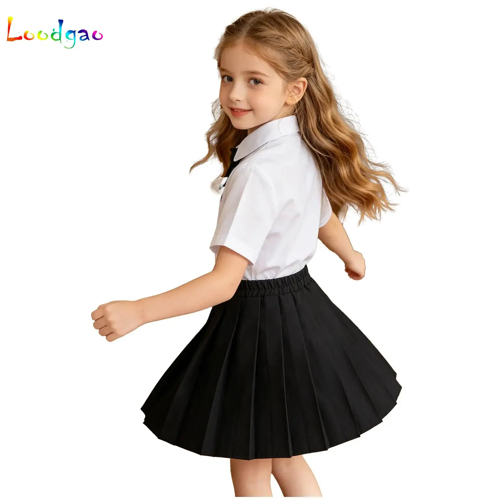 Child School Uniform Girl Korean Japanese Short-sleeve Shirt Pleated Skirt Badge Bow-tie Formal Dress Suits Kids Student Clothes