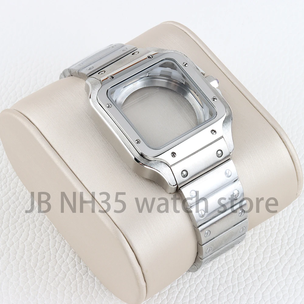 Silver/Gold 38mm Watch Case 21mm Strap 316L Stainless Steel Watchband Waterproof for Santos 27mmDial NH35 NH36 NH38 Movement