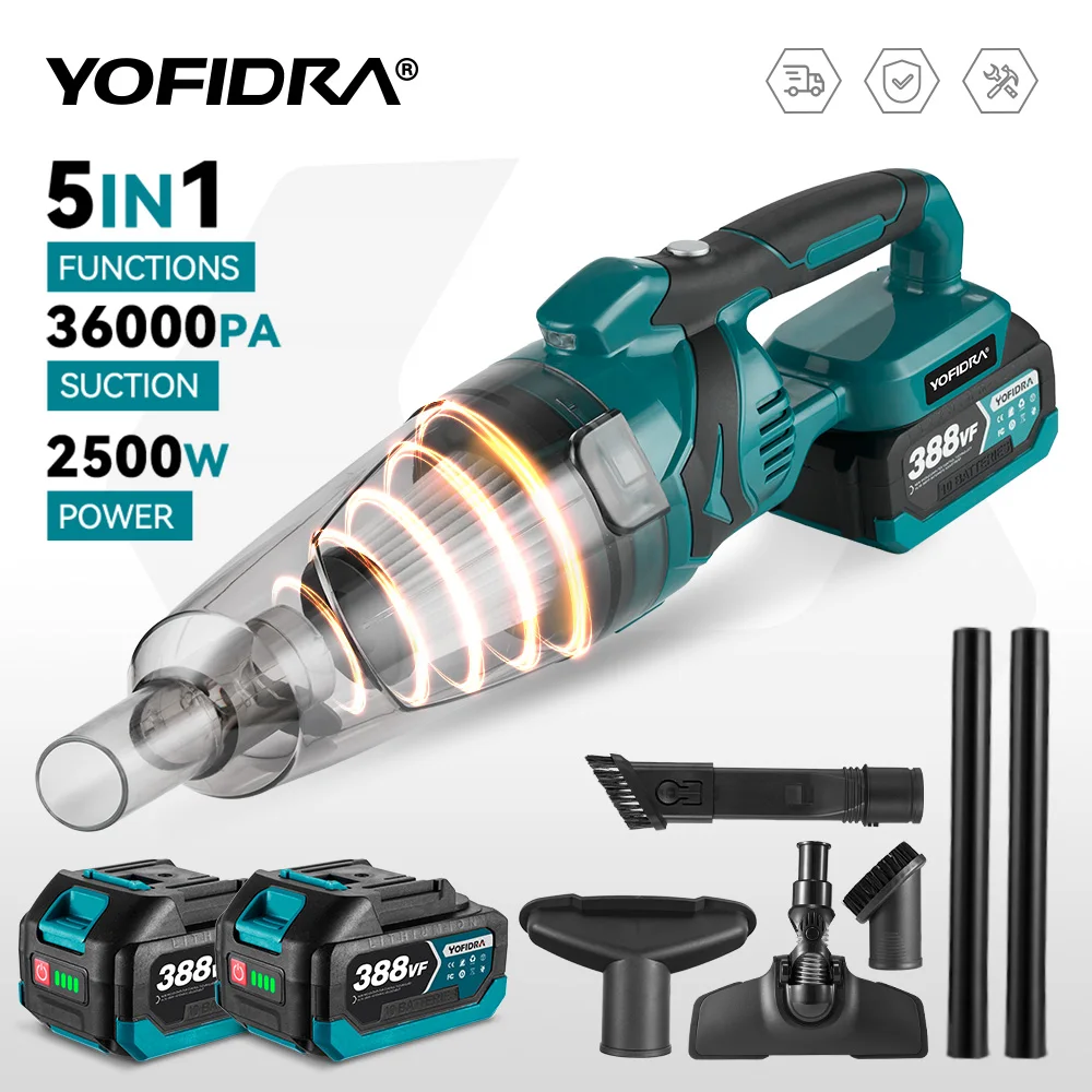 YOFIDRA 1500 W kabelloser elektrischer Handstaubsauger, wiederaufladbares Reinigungswerkzeug für Zuhause, Auto, Tierhaare, für Makita-Akku-Pin