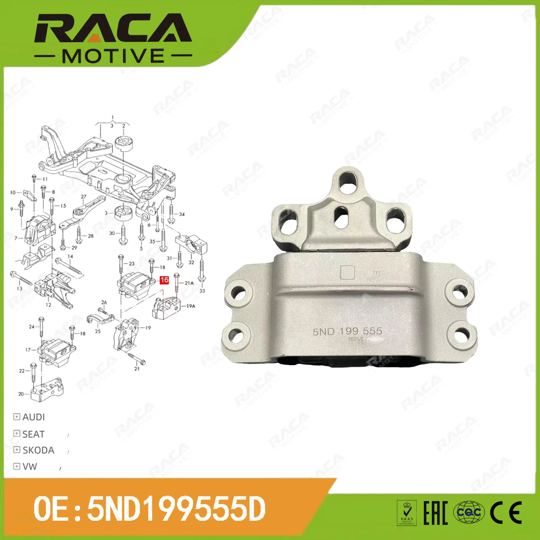 

Engine Transmission Mount Suitable for Audi A3, Volkswagen Beetle, Caddy, Eos, Golf, Jetta, Passat, Scirocco, Sharan, Tiguan, Touran, Skoda, Seat 5Nd199555D