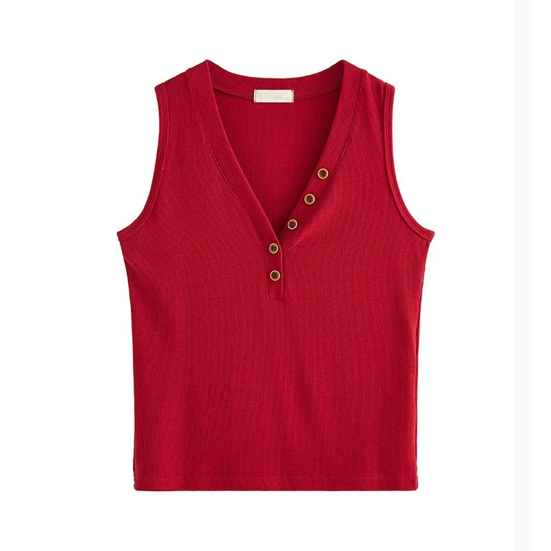 Gilet retrò con scollo a V per cinturino base snellente estivo senza maniche da donna