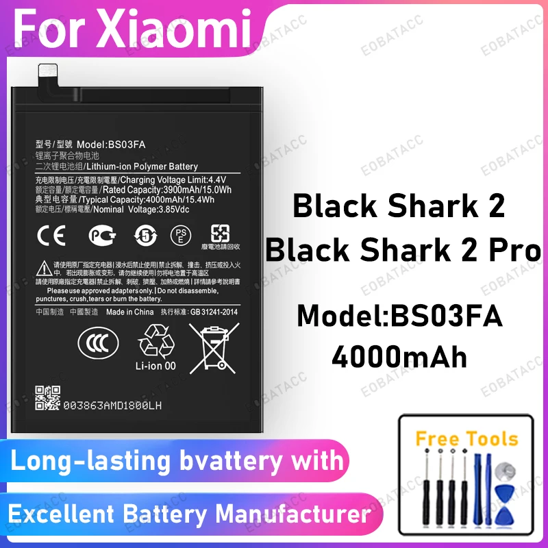 

100% New 4000mAh BS03FA Battery For Xiaomi Black Shark 2/2 Pro Battery Replacement Bateria+Free Tools