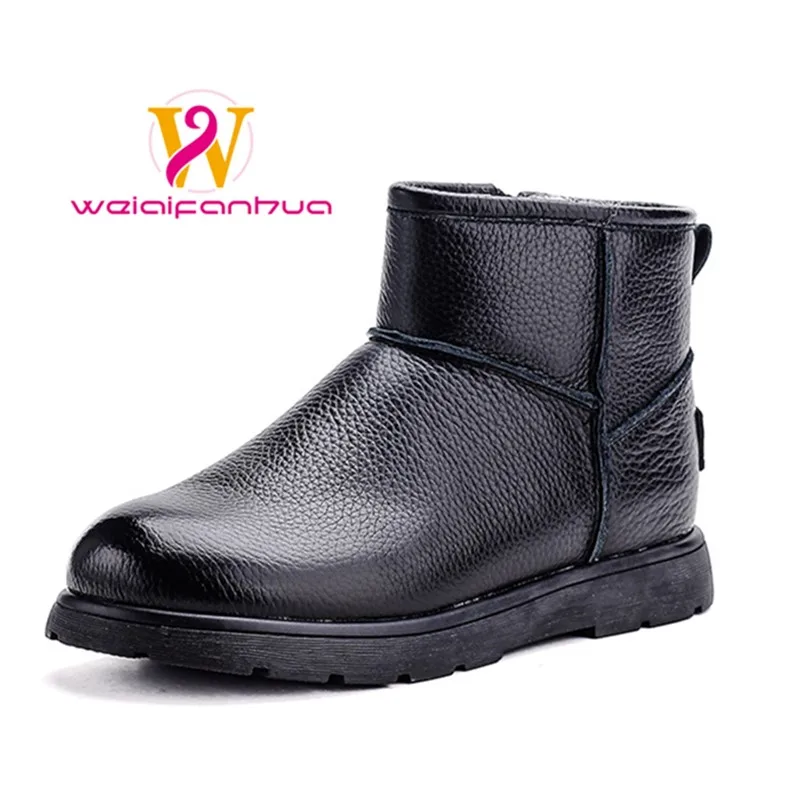 Botas cortas de invierno para mujer, ideales para el clima nevado, con parte superior de piel de vaca, forro interior de lana para mayor calidez y suela resistente al agua para mantener los pies calientes.