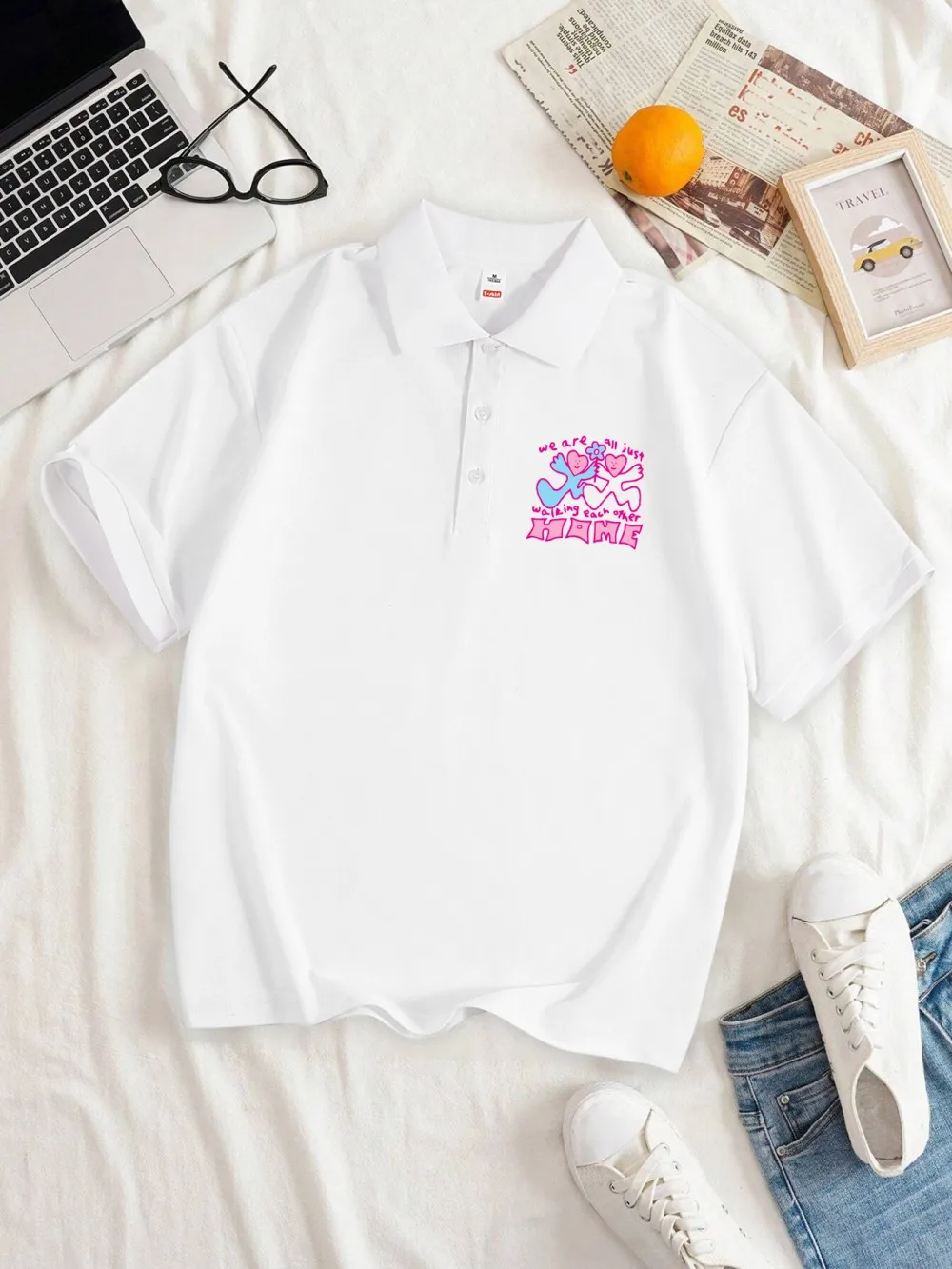 

We Are All Just Walking Each Other Print Polo Shirt Women Summer Breathable Comfortable Revers Tops Basics Casual Woman Clothes