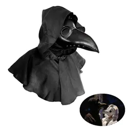 Halloween Plague Doctor Mask and Shawl Costume Cosplay Props Long Nose Beak Leather Masks for Adult Reaper Cloak Black Hat