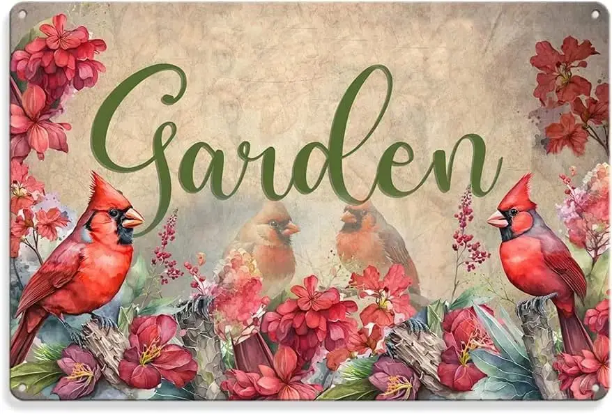 Vintage Cardinal Garden Aluminium Metal Tin Sign 8x12 Inch Home Poster Bar Pub Decor