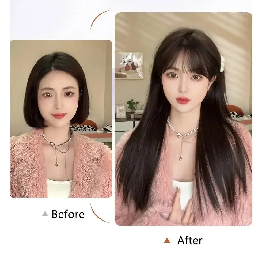 28in Long Black Straight Wig with Air Bangs for Women Heat Resistant Elegant Fashion Synthetic Wig for Daily Wear and Cosplay