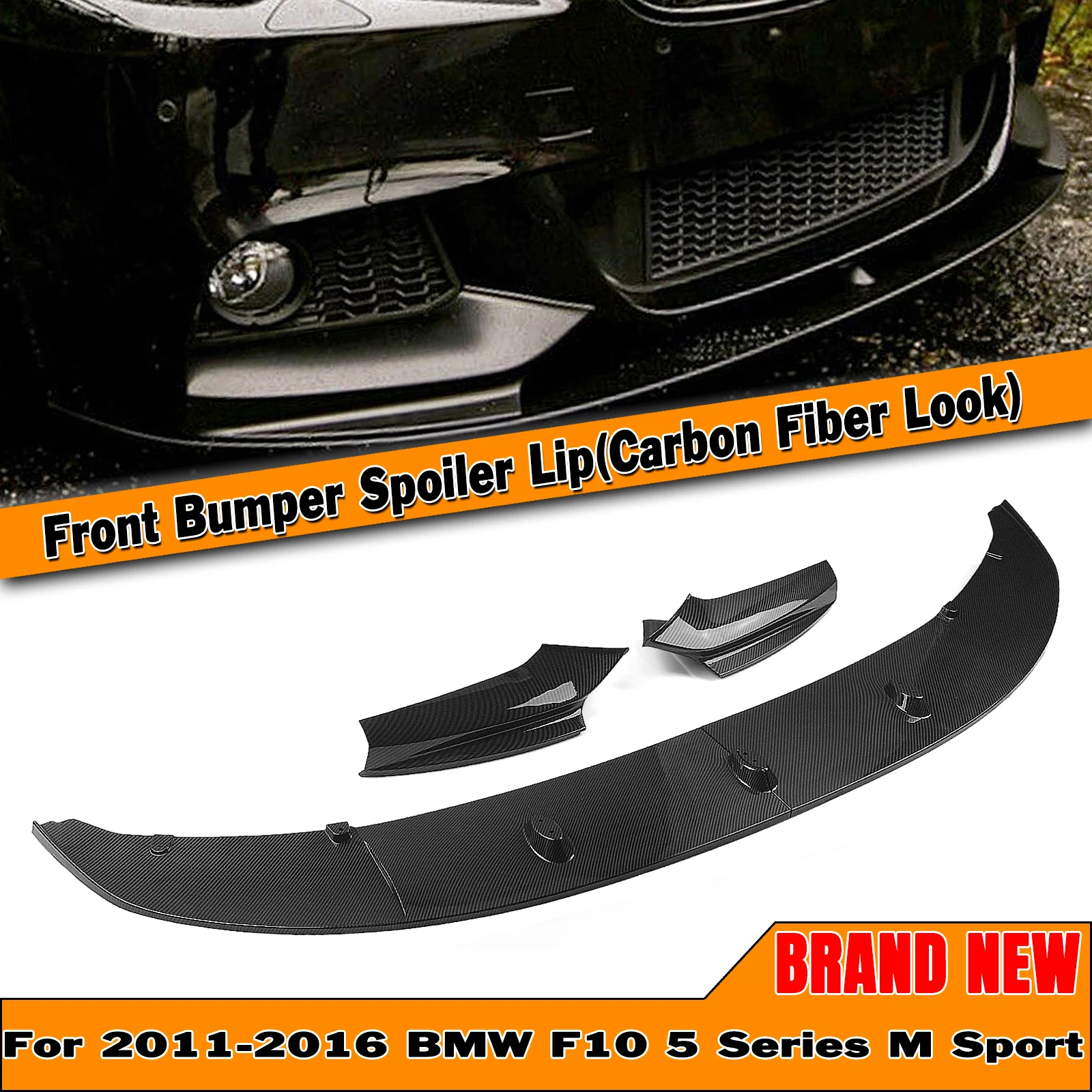 

For BMW F10 5 Series 2011-2017 550i 528i 530i M Sport Bumper Front Spoiler Splitter Lip Carbon Fiber Look/Gloss Black Lower Kit