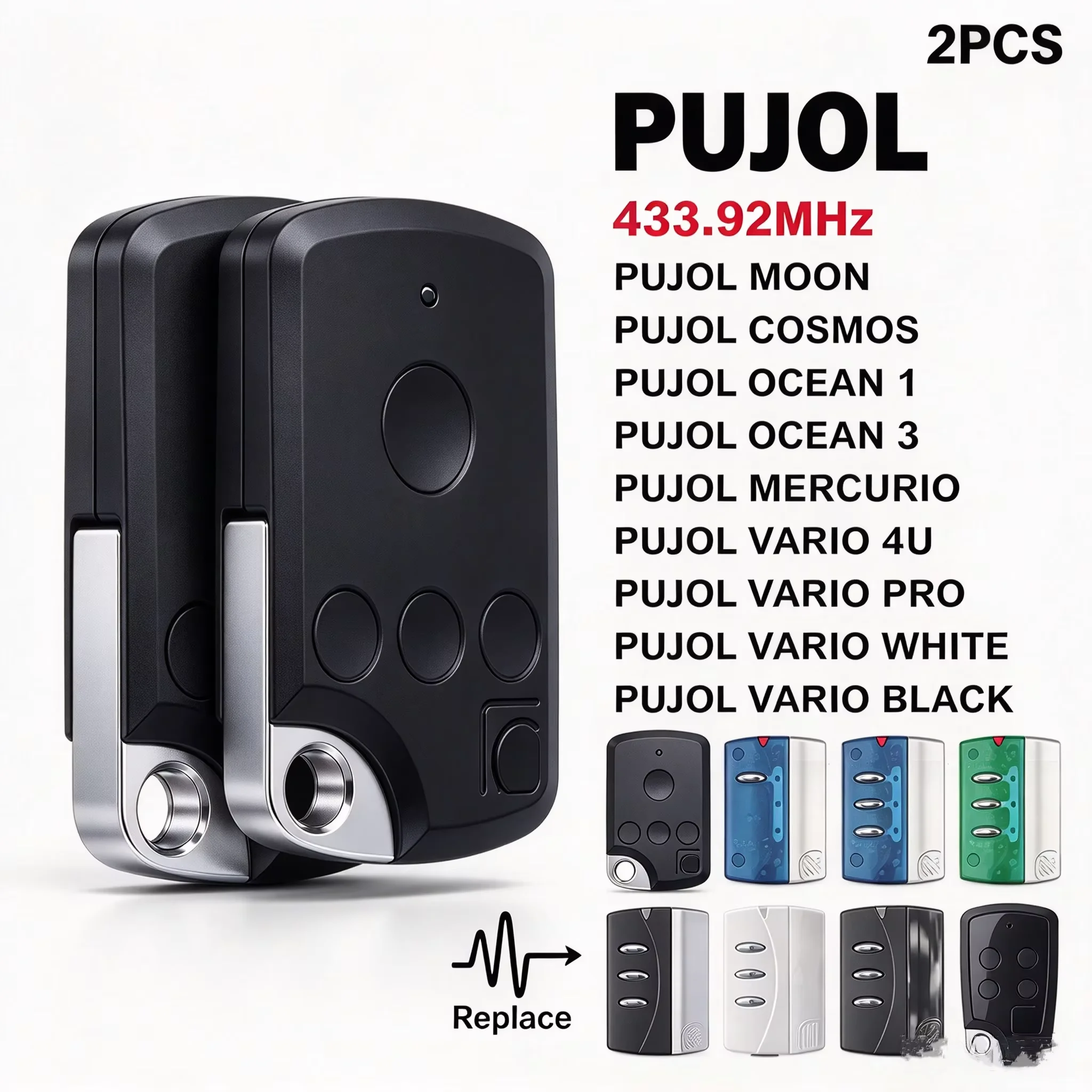 PUJOL Vario Pro Garage Door Remote Control 433.92MHz Rolling Code 4 Buttons For PUJOL Vario 4U / Black / Cosmos Gate Opener