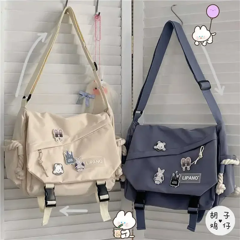 Bolso de hombro de nailon para estudiantes, mochila escolar para niñas y hombres, bolso de mensajero Harajuku, bolsos cruzados de gran capacidad para adolescentes