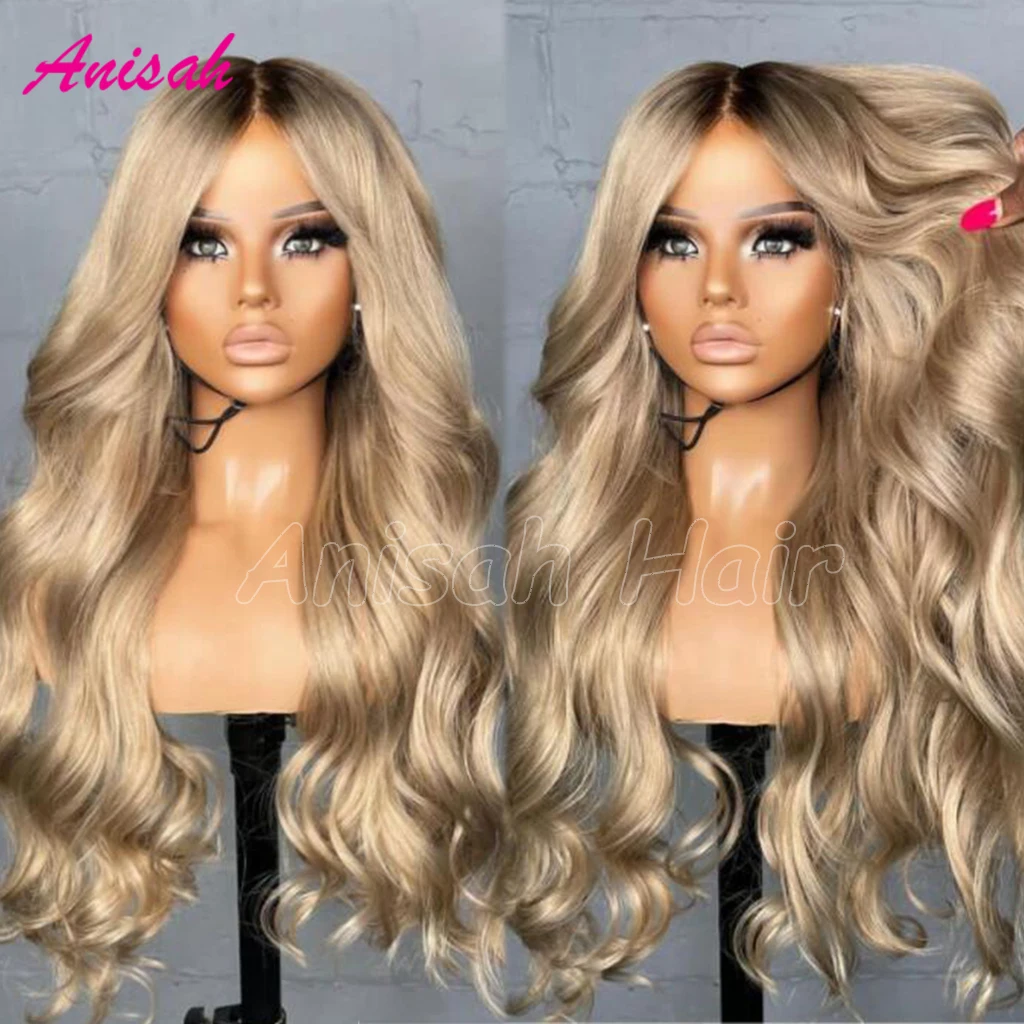 

100% Virgin Remy Human Hair Glueless Highlight Lace Front Wigs Ash Blonde Wavy Human Hair Wig 5x5 Lace Closure Wigs Preplucked