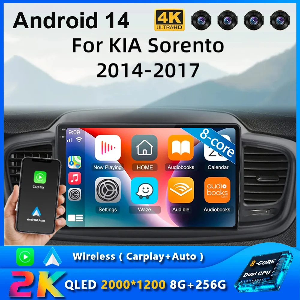 

Android 14 Car Radio Carplay For Kia Sorento 3 2014 - 2017 Navigation Multimedia GPS Player Stereo WiFi+4G Video BT 360 Camera