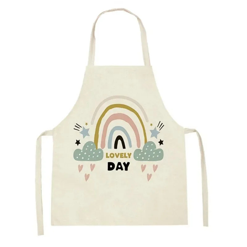 Kitchen cooking apron cartoon car crane fire truck rainbow print pattern apron adult sleeveless children\'s linen bib