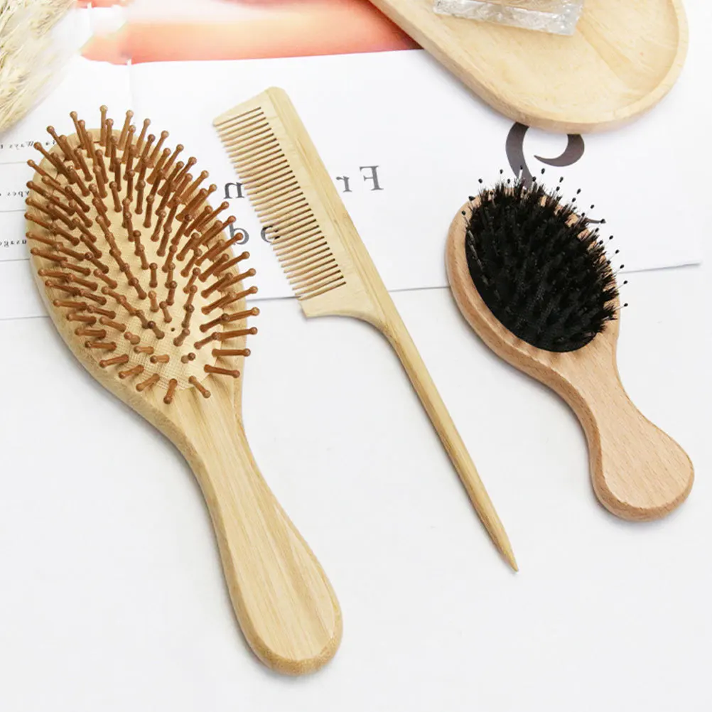 

4pcs Bamboo Brush Comb Portable Wide Tooth Portable Comb Hair Brush Hair Care Tool For Women Lightweight Durable