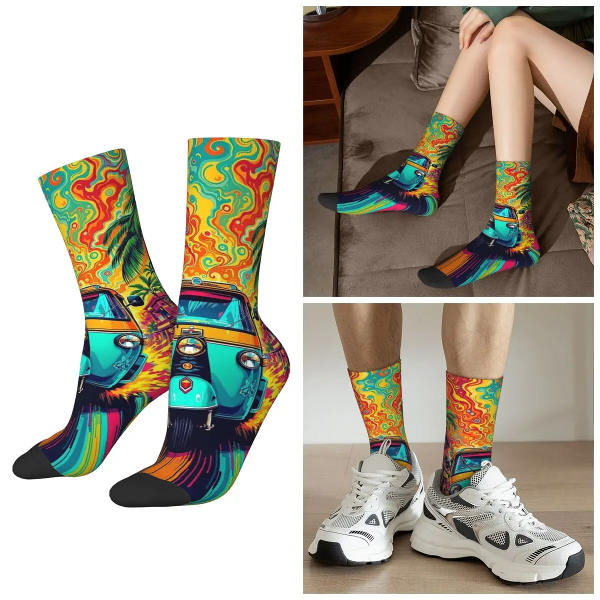 

Всесезонные носки в стиле поп-арт в стиле ретро, Тук-тук, Harajuku, носки для экипажа, модные чулки для мужчин и женщин, подарки