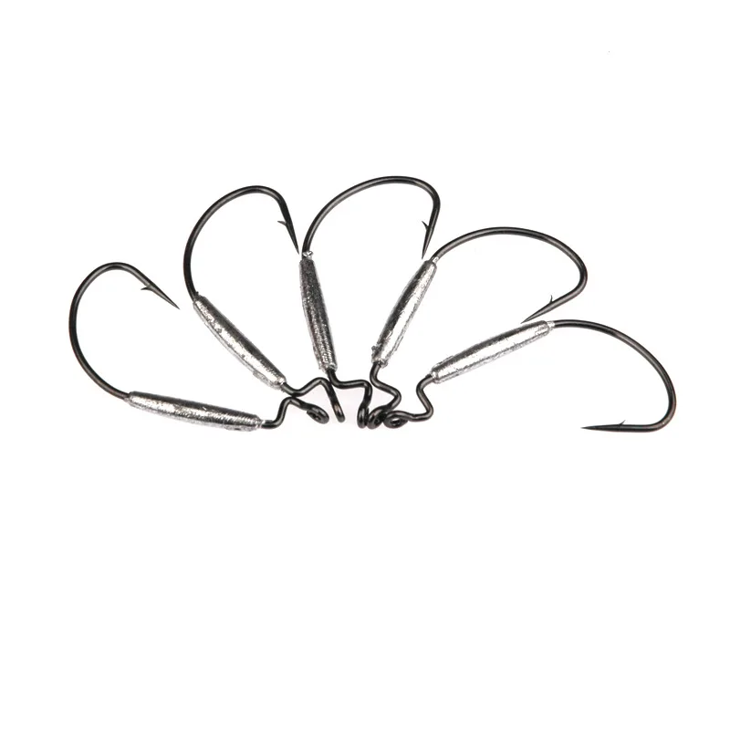 Fishing Soft Worm Hook With Lead Wide Belly Black Nickel Soft Lures Hooks Grub Texas Rig Barbed Fishhook Cylinder Lead Sinker