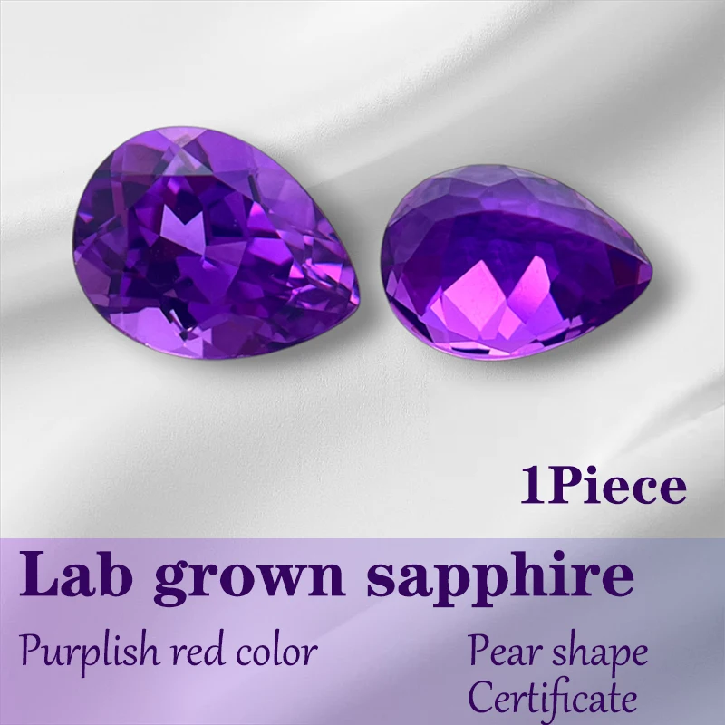 

Форма груши, фиолетово-красный цвет, выращенный в лаборатории сапфир, подвески, драгоценный камень с сертификатом для DIY, кольцо, ожерелье, серьги, основные материалы