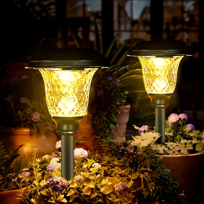 Lampes solaires extérieures à couleurs chaudes, montées au sol, étanches, pour allées, pelouses, cours, jardins, terrasses, garages