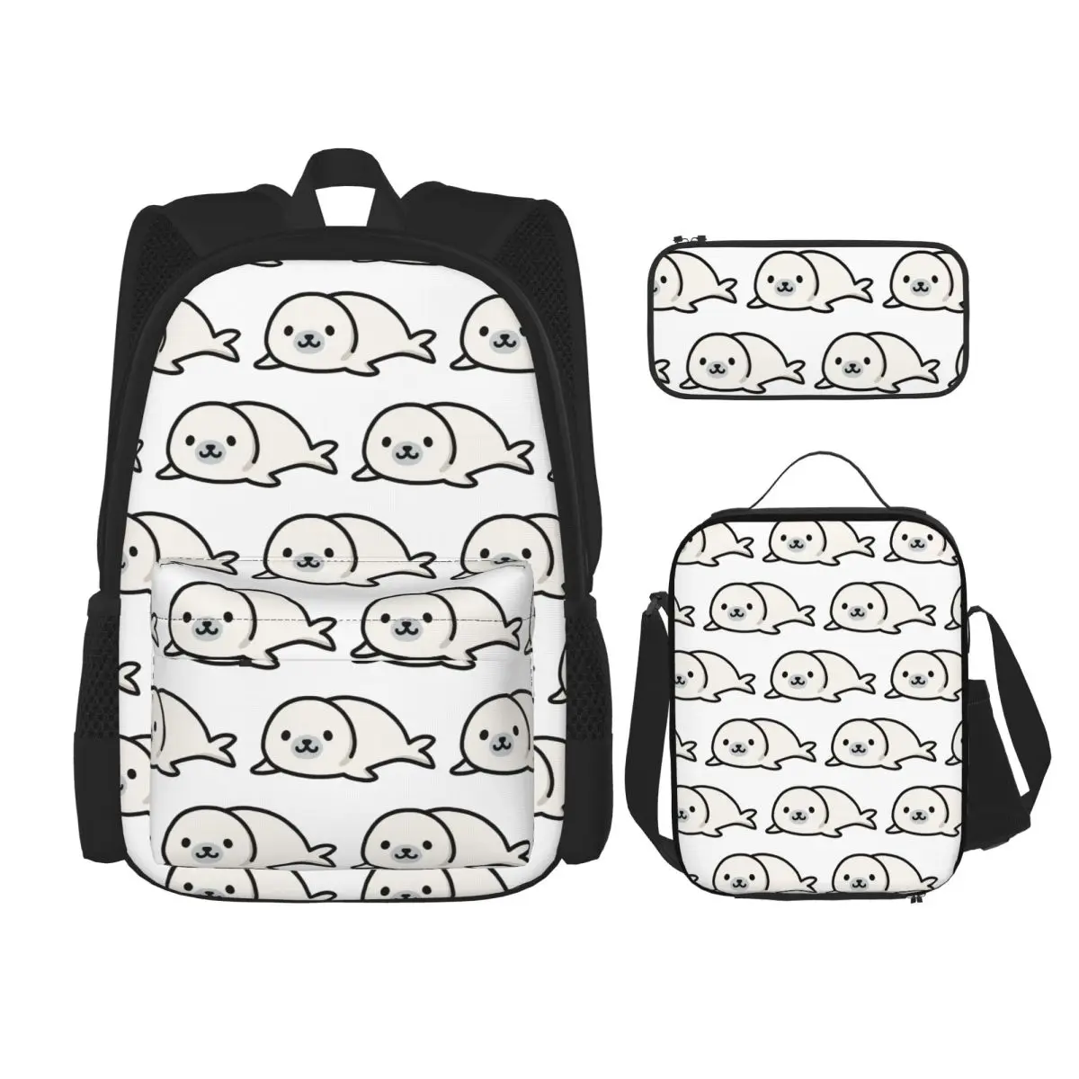 Seal Backpacks Boys Girls Bookbag School Bags Rucksack Lunch Bag Pen Bag Three-Piece Set