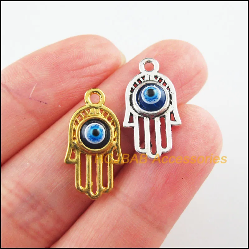 

Fashion 20Pcs Gold Color Tibetan Silver Plated Hand Palm Eye Resin Charms Pendants 11x20.5mm