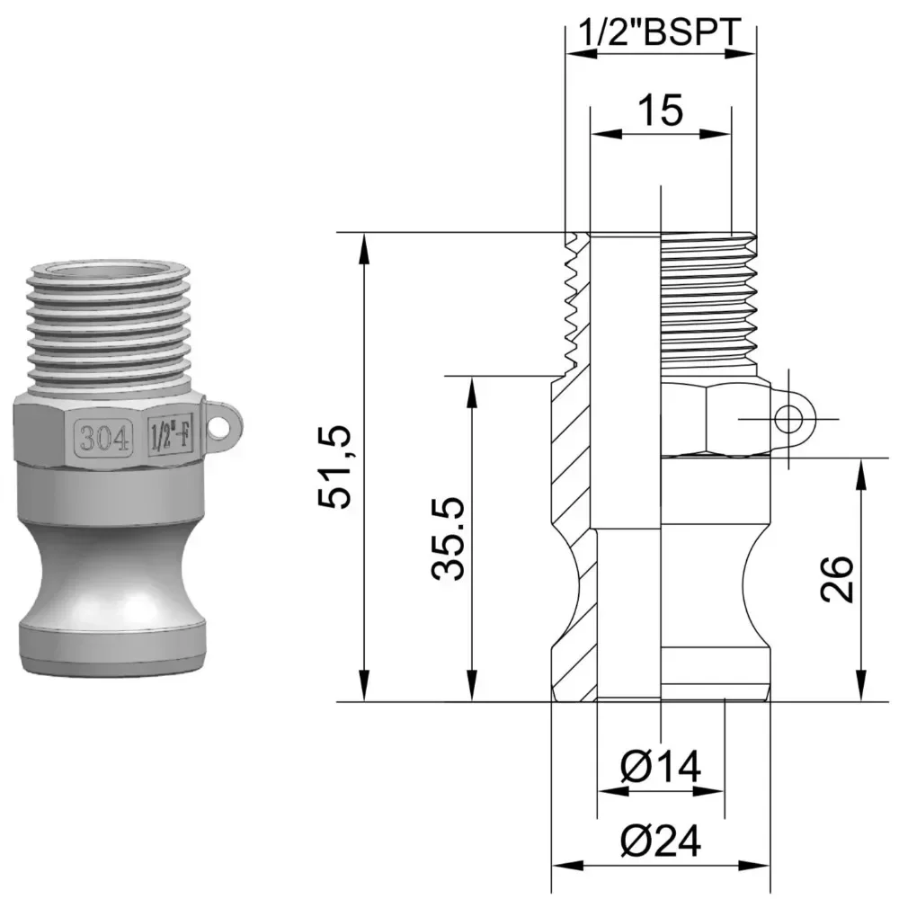 

1/2" DN15 Type F 304 Stainless Steel BSP Male Plug Quick Fitting Camlock Connector Groove Lock Coupler