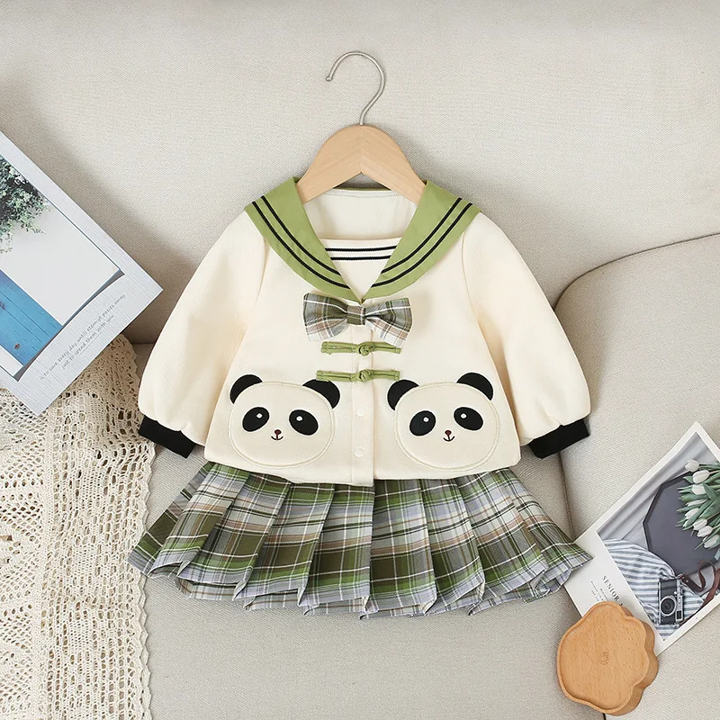 Girls Sweet Suits Spring Autumn Children Baby Kids Outfit Long-Sleeved Shirt+Pleated Skirts 2pcs Sets