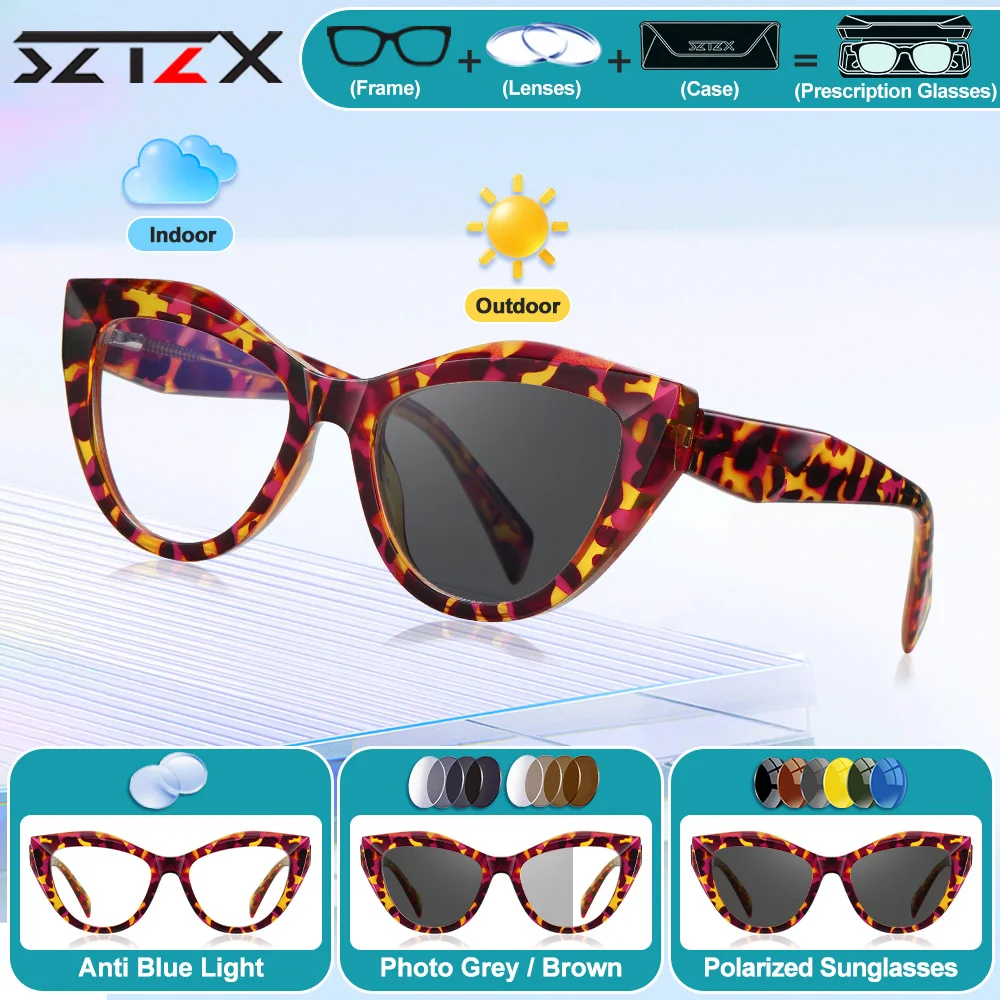 

SZTZX Высококачественные классические многоугольные очки для близорукости по рецепту с защитой от синего луча, женские фотохромные прогрессивные очки для чтения