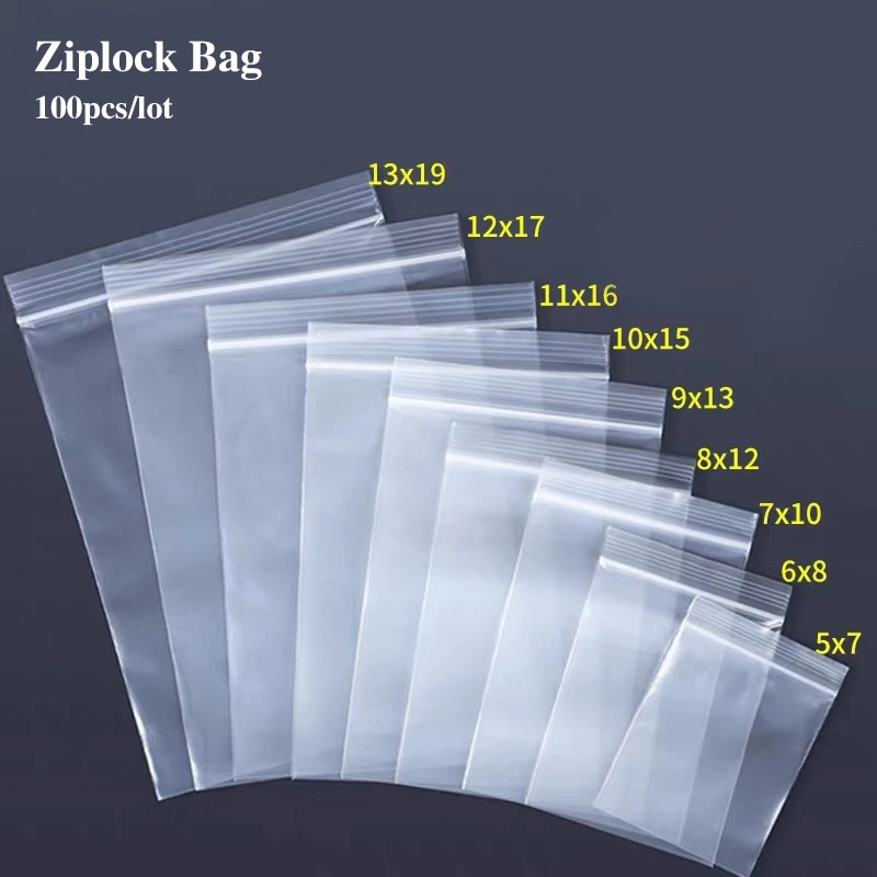 100pcsThick Zip Lock Ziplock Storage Bags Heavy-Duty Transparent Plastic Zip Package Small Jewelry Packing Reclosable Poly Pouch