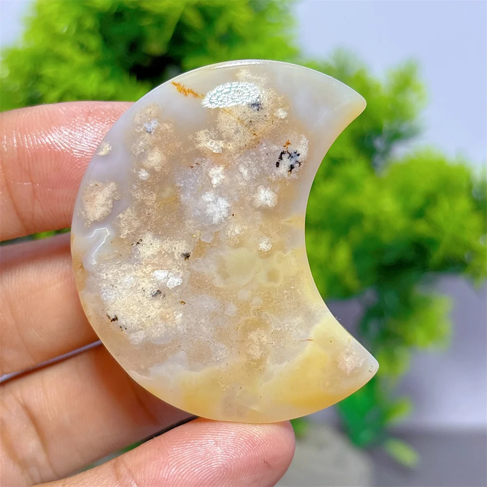 Agate Silk Druzy Moon Natural Crystal Lucky Quartz Stone Garden Reiki Gifts Healing Energy Love Home Decoritem Room Decor