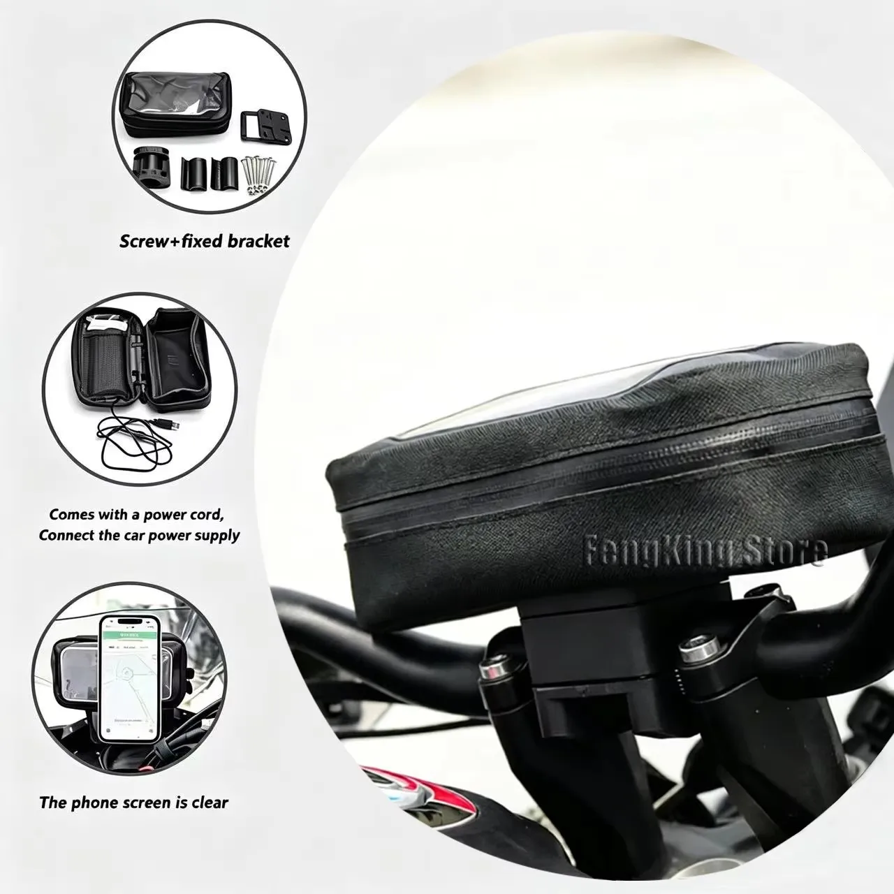 For Motorcycle Universal Handbag Wireless Charging GPS Navigation Phone Installation Kit