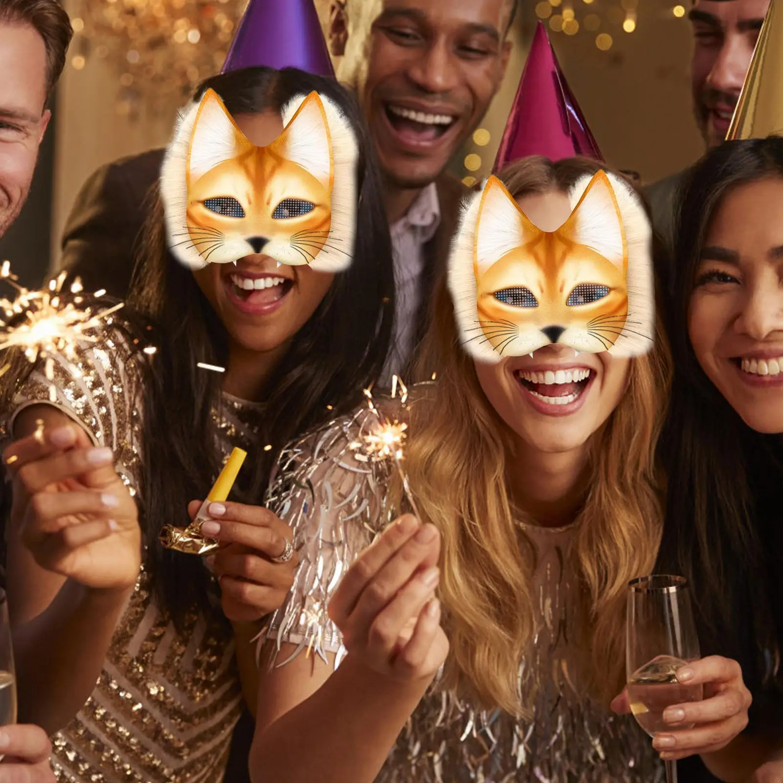 

Маски для кошек для поделок, комплект масок для животных, набор аксессуаров с сеткой и фетром, костюмный реквизит для вечеринки, женщин и мужчин, косплей