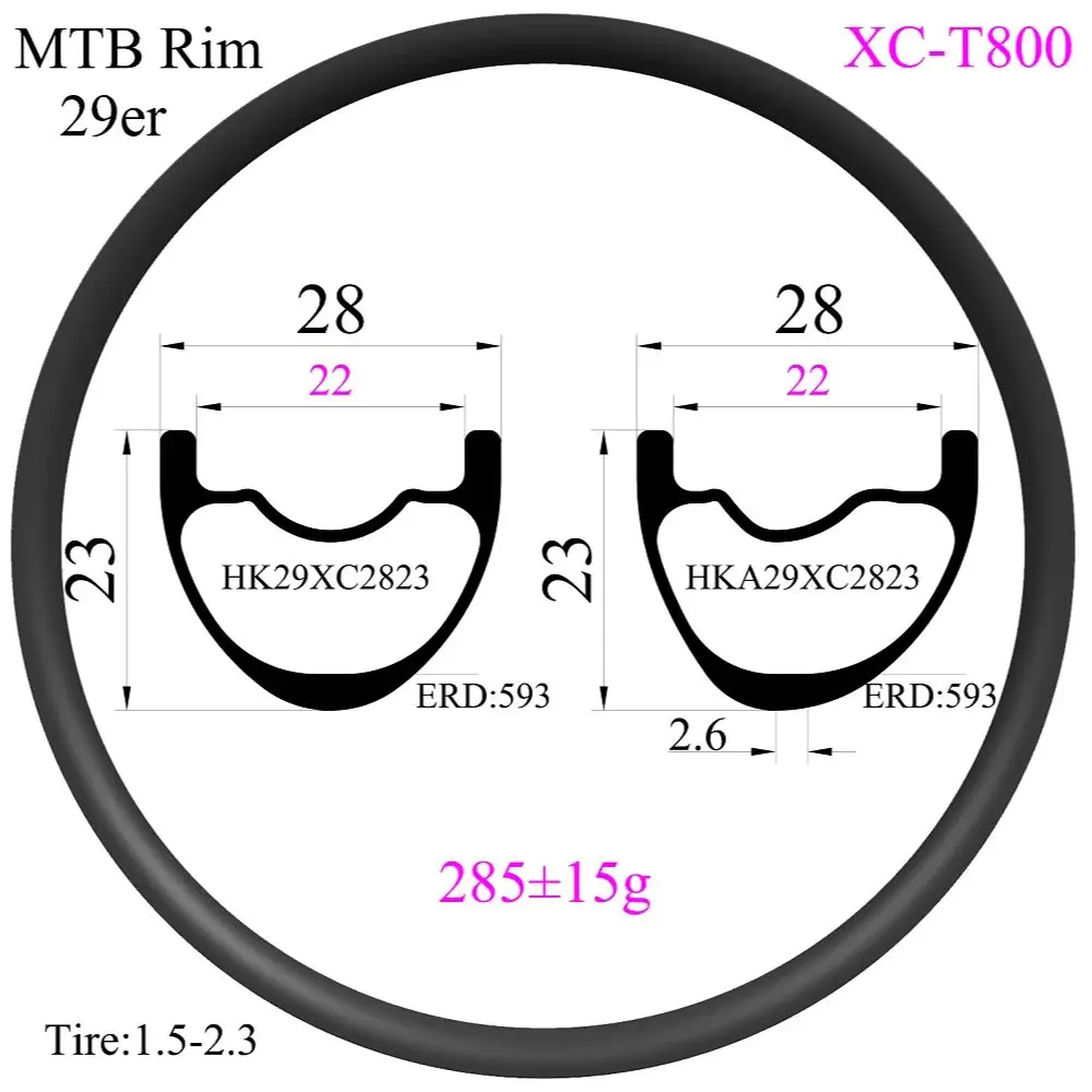 

285g T800 Super light 29er Carbon Rims 28mm width 23mm high MTB rims Hookless Tubeless XC carbon mtb rims