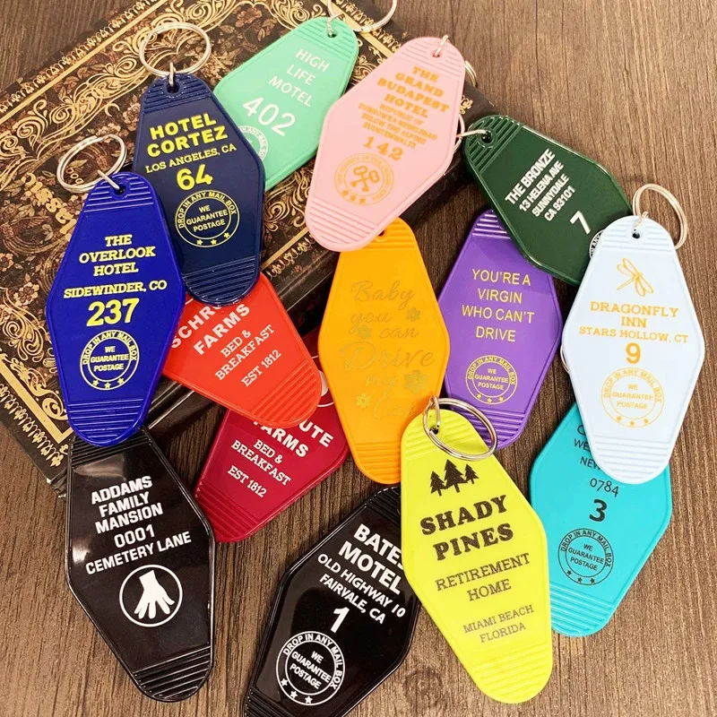 Colorful Hotel Motel Acrylic Plastic Pendants Keyring Key Chain Motel Key Ring Keytag Keychain Jewelry Accessories