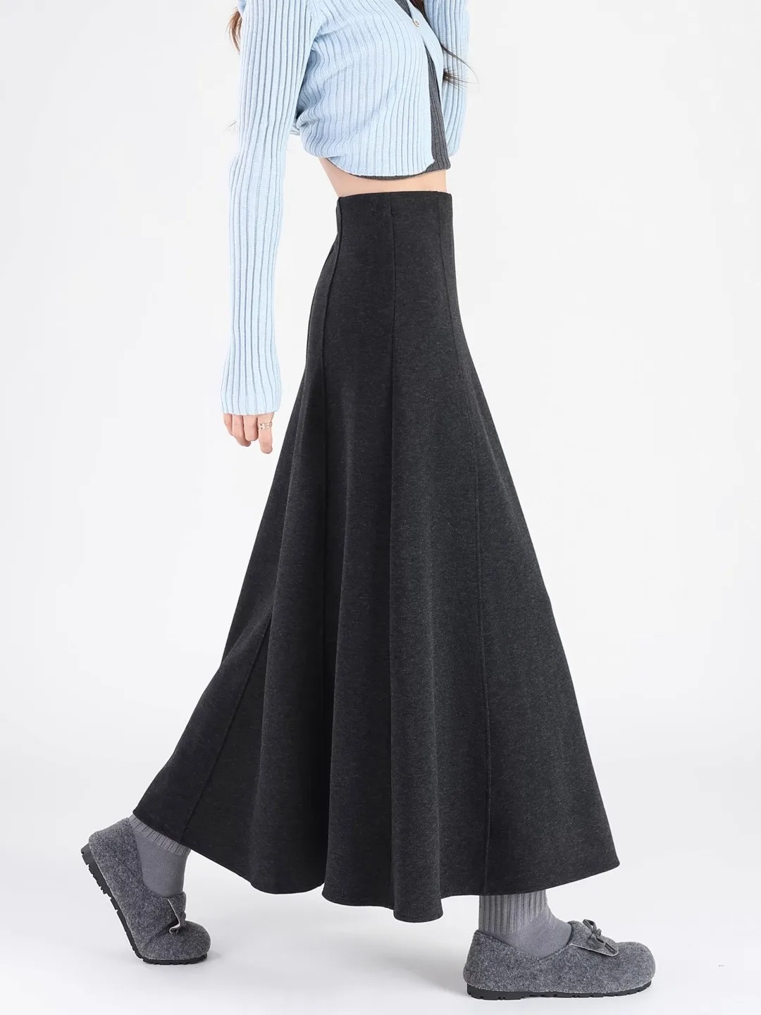 

Deep ey Woolen A-Line Midi Skirt Women's Spring Autumn High Waist Slimming Casual Long Skirt Soft Comfortable Korean Sle